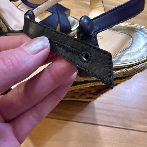 Christian Louboutin Trotolita Black and Gold Leopard Wedges 7.5 / 38.5 - Picture 11 of 16